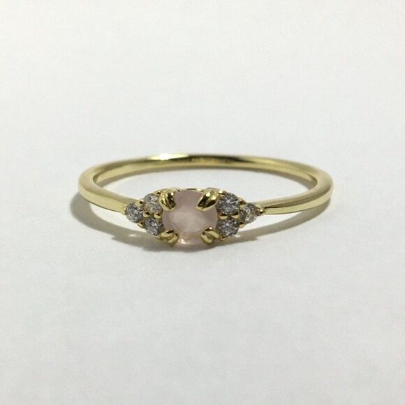 Yellow Gold Plated Sterling Silver Ring Size 7 Pink Lab Created Cubic Zirconia - Picture 6 of 16